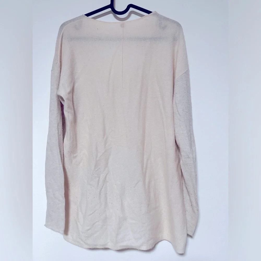Margaret O'Leary Cashmere Blend V-Neck Sweater Cream High Low Hem Side Slits M